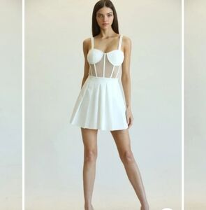 NWT BLITHE Los Angeles White Mini Corset Dress Nude Mesh Size Large